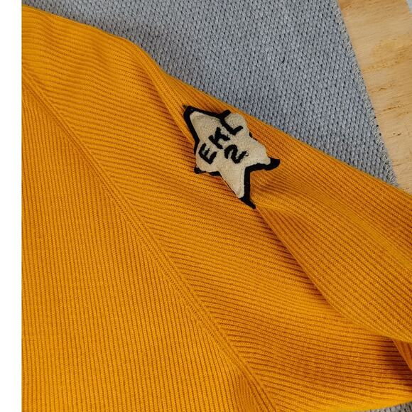 Vtg Cheerleader Cardigan Womens Large Yellow 70s High School Preppy Retro Boho - Picture 5 of 14